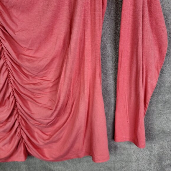 Womens Coral Pink Ruched Knit Top V Neck Long Sleeve Ava & Viv Plus Size 1X - Picture 3 of 12